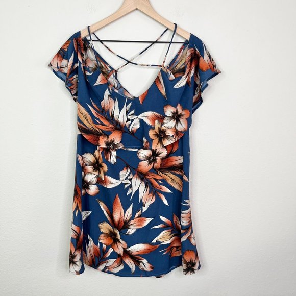 Illa Illa Blue Orange Floral Dress Spaghetti Strap Cross Back Size Small - Picture 4 of 9